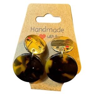 Brown Tortoise Shell Dangle Earrings, Lightweight Gold Statement Earrings